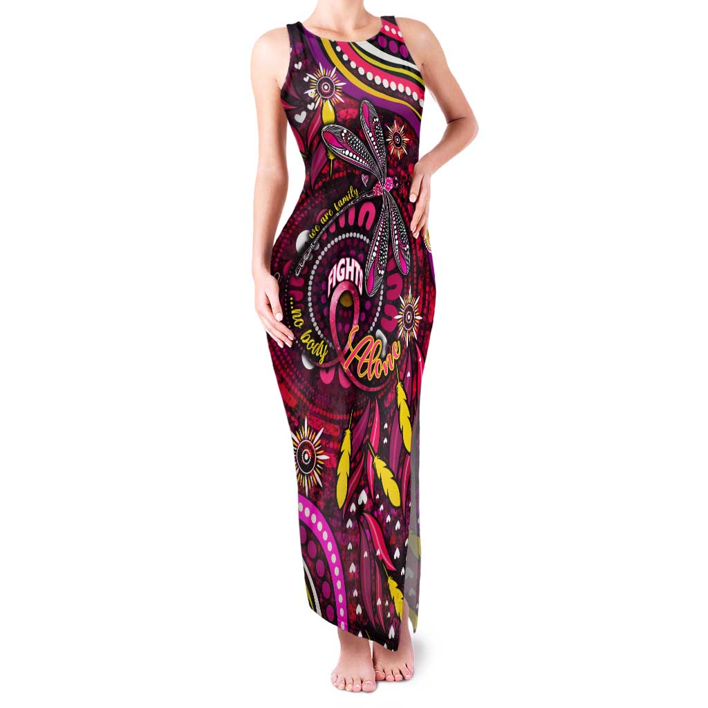 Breast Cancer Dragonfly Aboriginal Family Matching Tank Maxi Dress and Hawaiian Shirt We're Stronger Together