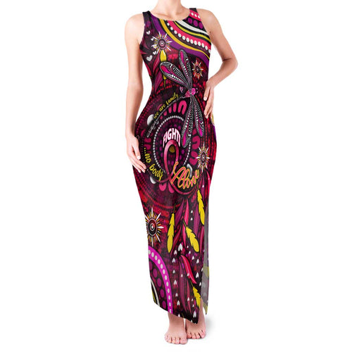 Breast Cancer Dragonfly Aboriginal Family Matching Tank Maxi Dress and Hawaiian Shirt We're Stronger Together