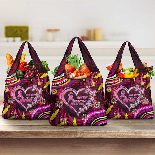Breast Cancer Dragonfly Aboriginal Grocery Bag We're Stronger Together