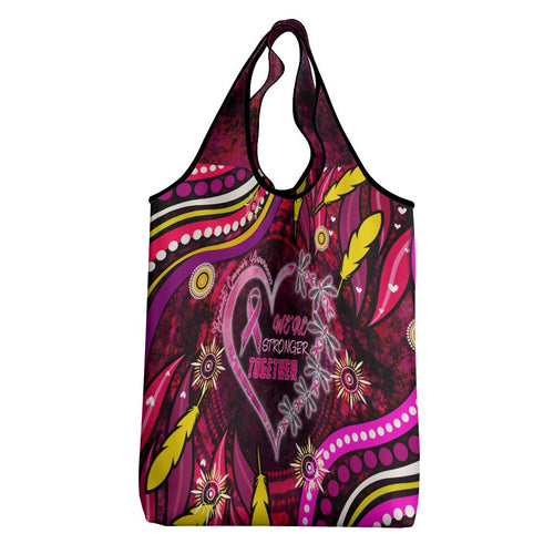 Breast Cancer Dragonfly Aboriginal Grocery Bag We're Stronger Together