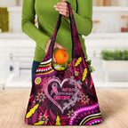 Breast Cancer Dragonfly Aboriginal Grocery Bag We're Stronger Together