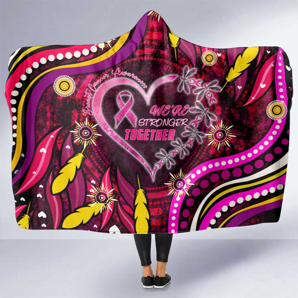 Breast Cancer Dragonfly Aboriginal Hooded Blanket We're Stronger Together