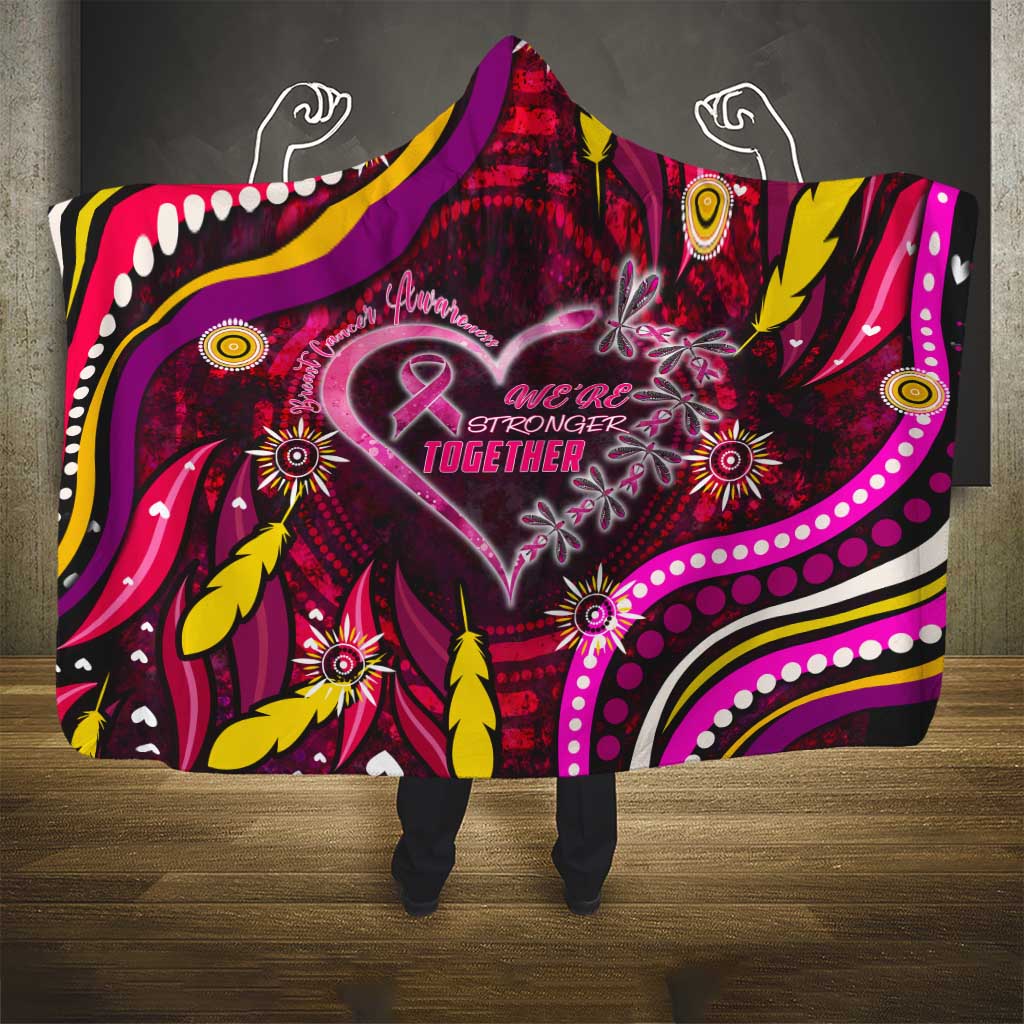 Breast Cancer Dragonfly Aboriginal Hooded Blanket We're Stronger Together