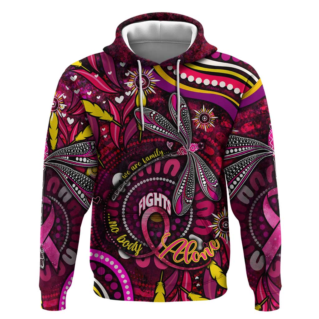 Breast Cancer Dragonfly Aboriginal Hoodie We're Stronger Together