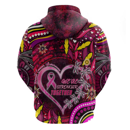 Breast Cancer Dragonfly Aboriginal Hoodie We're Stronger Together