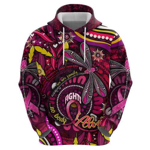 Breast Cancer Dragonfly Aboriginal Hoodie We're Stronger Together