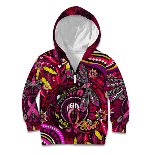 Breast Cancer Dragonfly Aboriginal Kid Hoodie We're Stronger Together