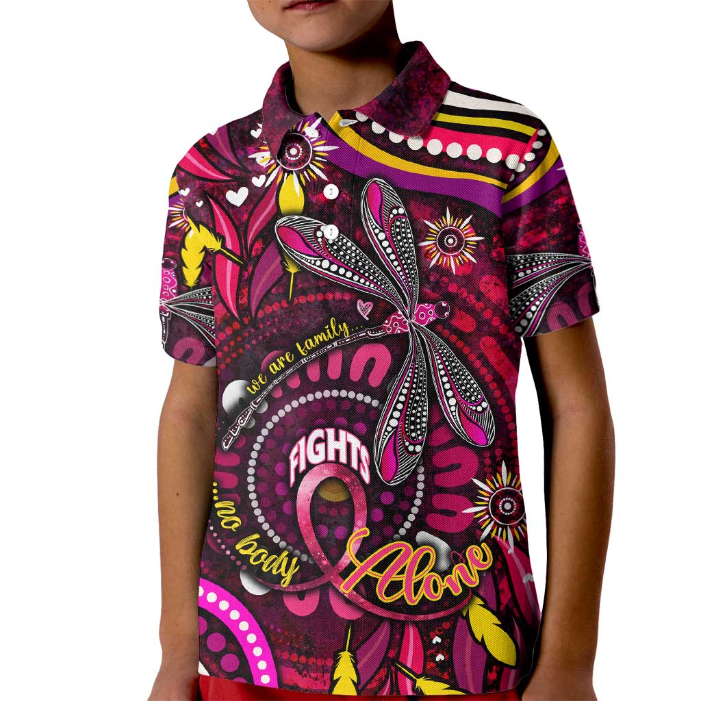 Breast Cancer Dragonfly Aboriginal Kid Polo Shirt We're Stronger Together