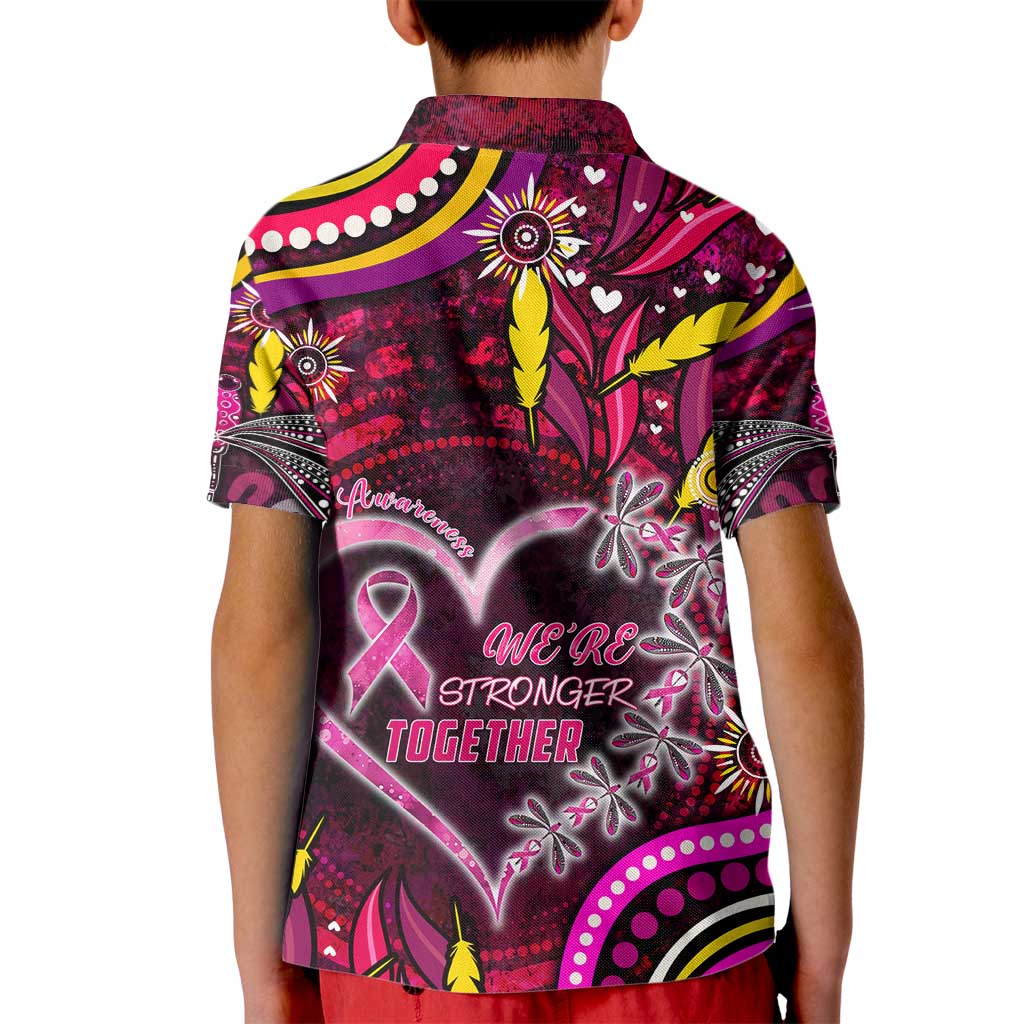 Breast Cancer Dragonfly Aboriginal Kid Polo Shirt We're Stronger Together