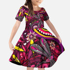 Breast Cancer Dragonfly Aboriginal Kid Short Sleeve Dress We're Stronger Together