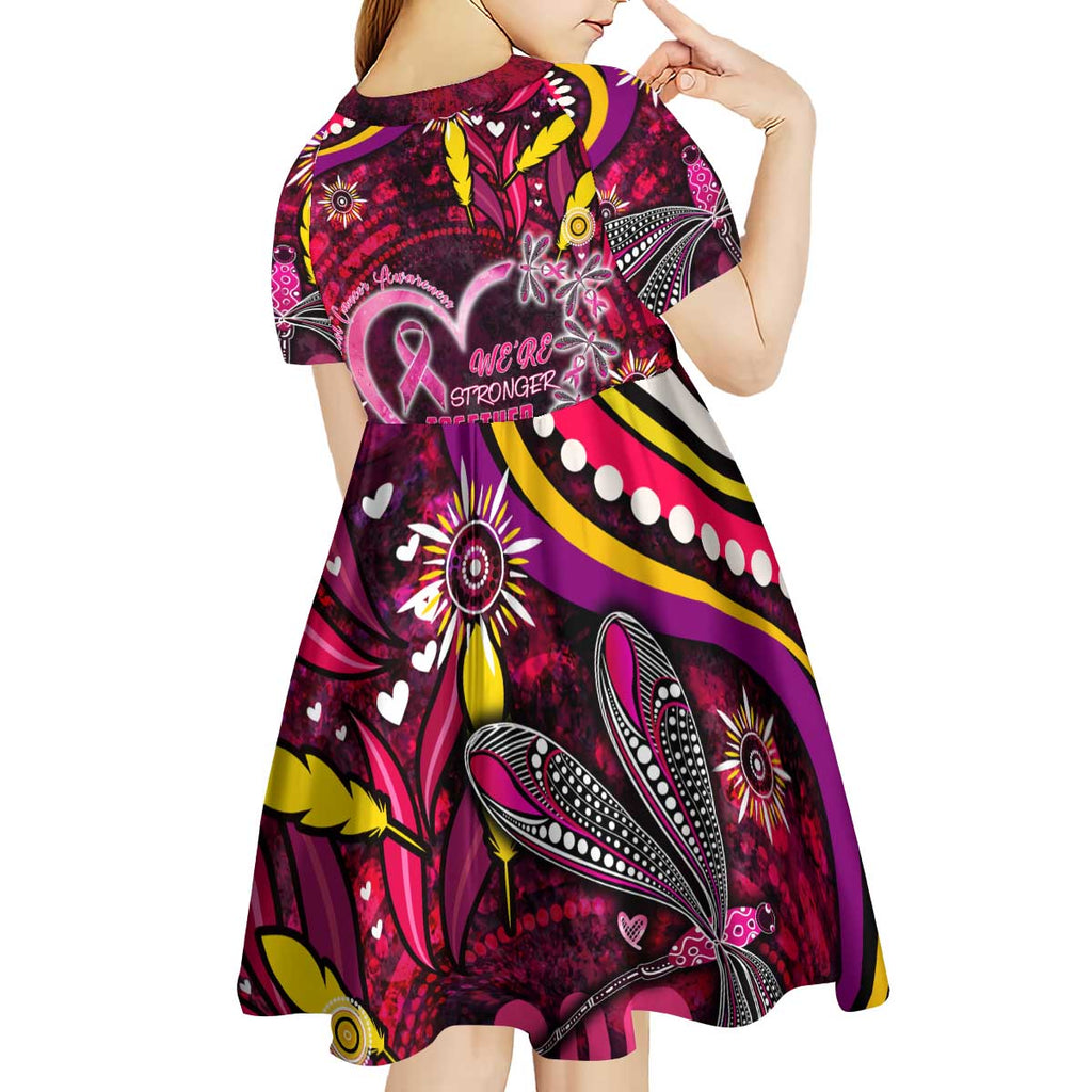 Breast Cancer Dragonfly Aboriginal Kid Short Sleeve Dress We're Stronger Together