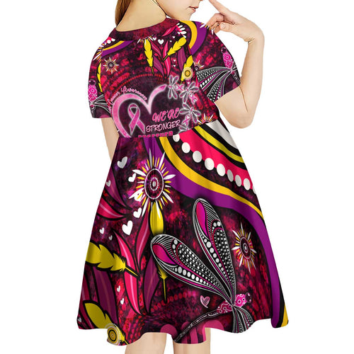Breast Cancer Dragonfly Aboriginal Kid Short Sleeve Dress We're Stronger Together