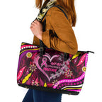 Breast Cancer Dragonfly Aboriginal Leather Tote Bag We're Stronger Together