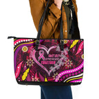 Breast Cancer Dragonfly Aboriginal Leather Tote Bag We're Stronger Together