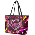 Breast Cancer Dragonfly Aboriginal Leather Tote Bag We're Stronger Together