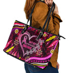 Breast Cancer Dragonfly Aboriginal Leather Tote Bag We're Stronger Together