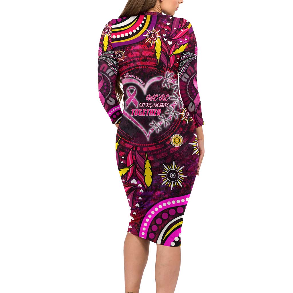 Breast Cancer Dragonfly Aboriginal Long Sleeve Bodycon Dress We're Stronger Together