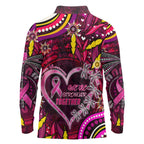 Breast Cancer Dragonfly Aboriginal Long Sleeve Polo Shirt We're Stronger Together