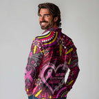 Breast Cancer Dragonfly Aboriginal Long Sleeve Polo Shirt We're Stronger Together