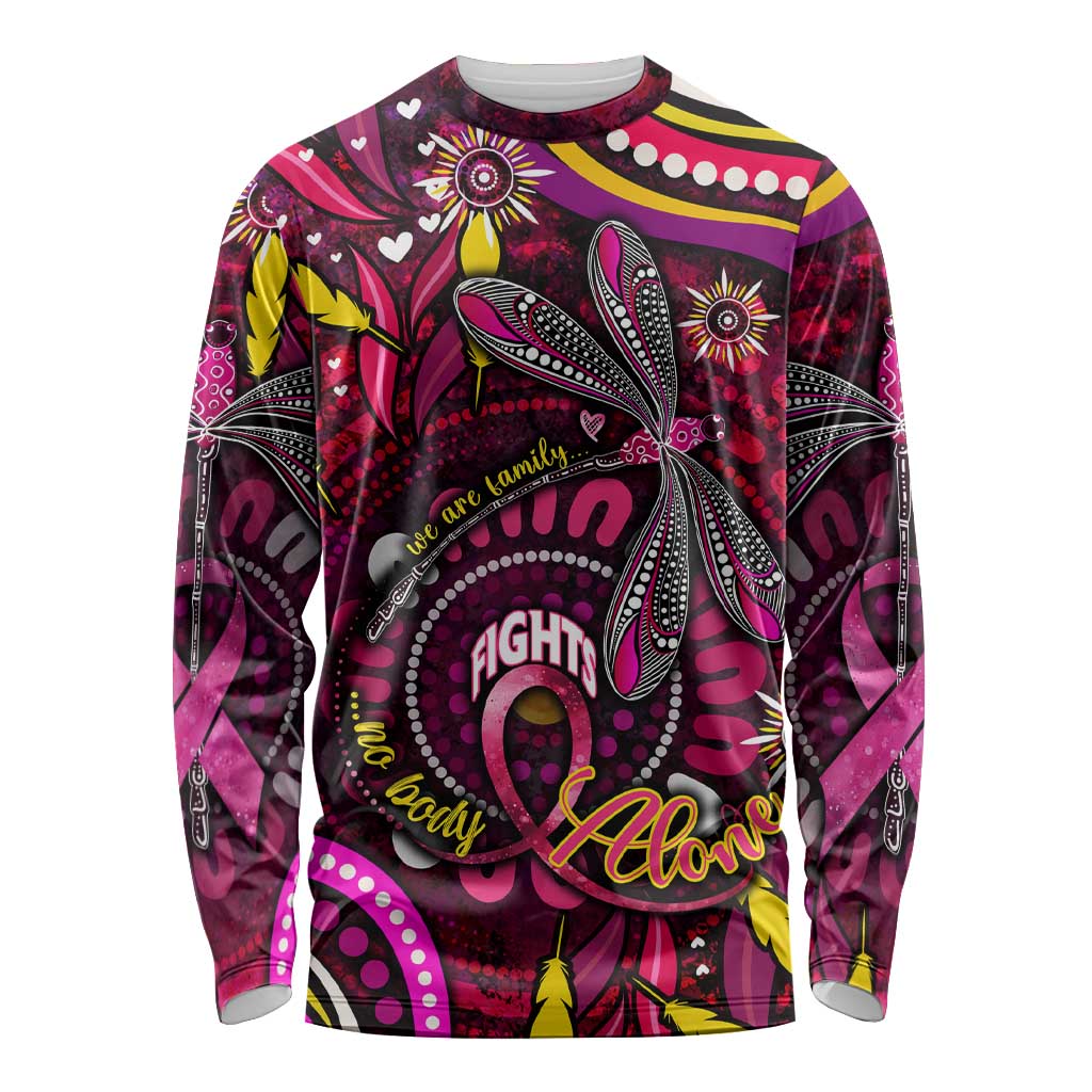 Breast Cancer Dragonfly Aboriginal Long Sleeve Shirt We're Stronger Together