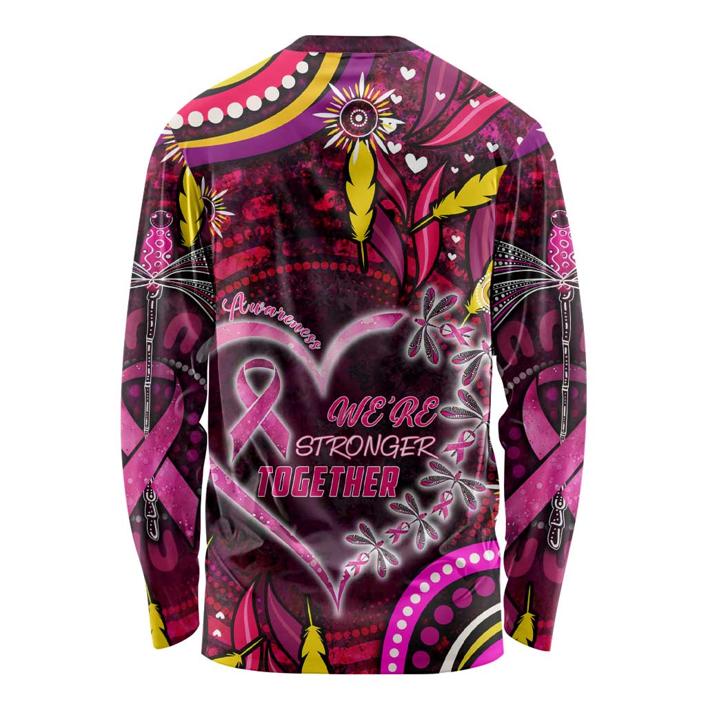 Breast Cancer Dragonfly Aboriginal Long Sleeve Shirt We're Stronger Together
