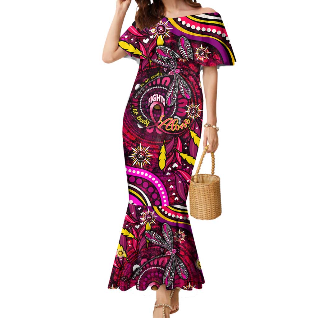Breast Cancer Dragonfly Aboriginal Mermaid Dress We're Stronger Together