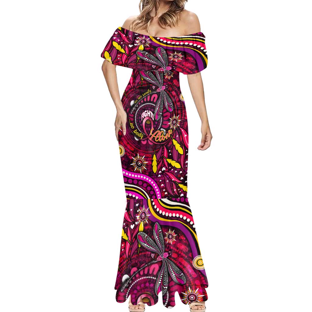 Breast Cancer Dragonfly Aboriginal Mermaid Dress We're Stronger Together