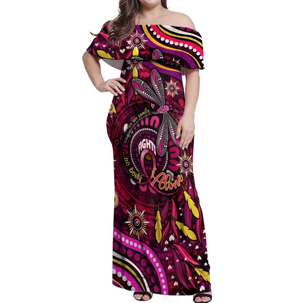 Breast Cancer Dragonfly Aboriginal Off Shoulder Maxi Dress We're Stronger Together