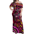 Breast Cancer Dragonfly Aboriginal Off Shoulder Maxi Dress We're Stronger Together