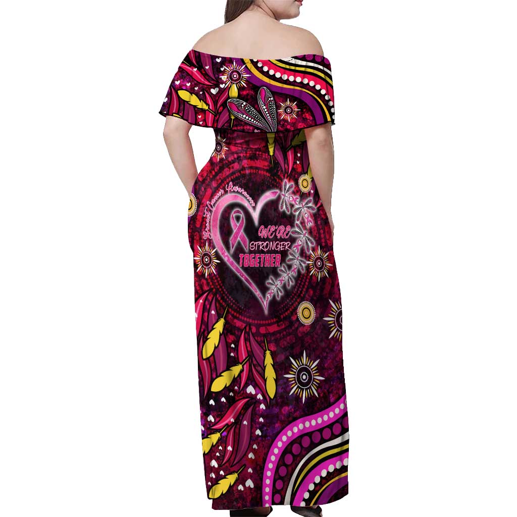 Breast Cancer Dragonfly Aboriginal Off Shoulder Maxi Dress We're Stronger Together