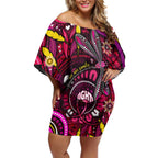 Breast Cancer Dragonfly Aboriginal Off Shoulder Short Dress We're Stronger Together