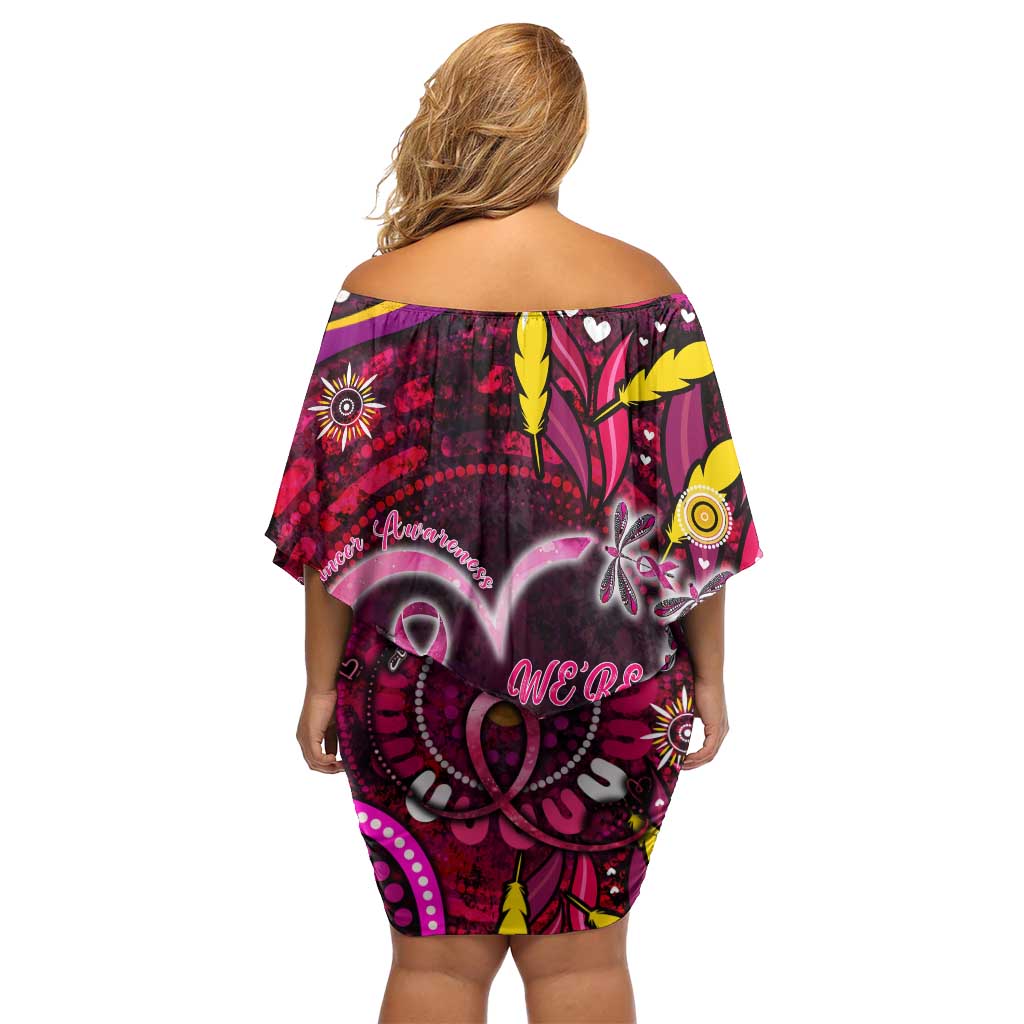 Breast Cancer Dragonfly Aboriginal Off Shoulder Short Dress We're Stronger Together
