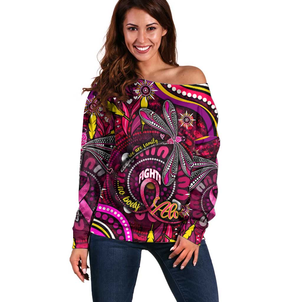 Breast Cancer Dragonfly Aboriginal Off Shoulder Sweater We're Stronger Together