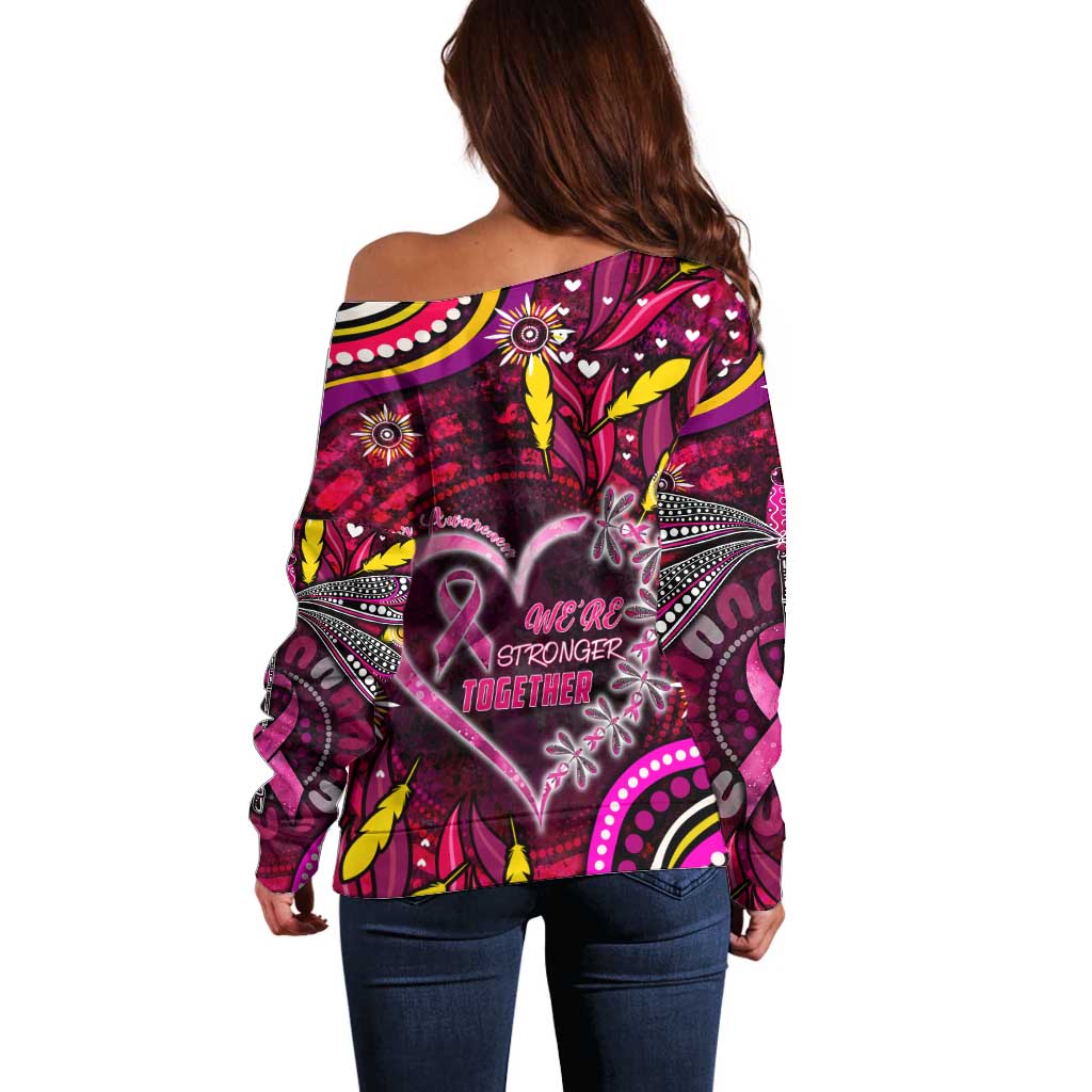 Breast Cancer Dragonfly Aboriginal Off Shoulder Sweater We're Stronger Together
