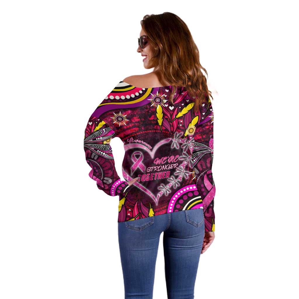 Breast Cancer Dragonfly Aboriginal Off Shoulder Sweater We're Stronger Together