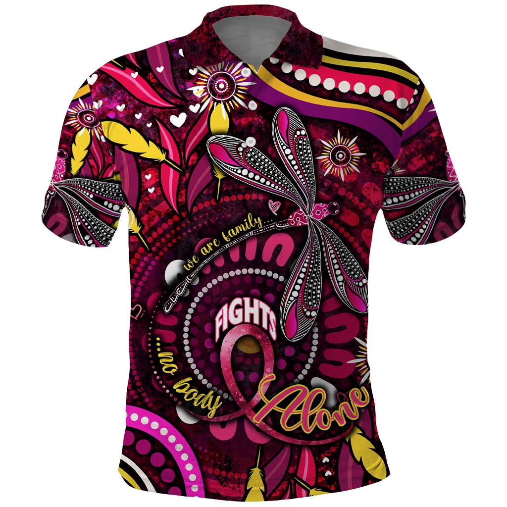 Breast Cancer Dragonfly Aboriginal Polo Shirt We're Stronger Together