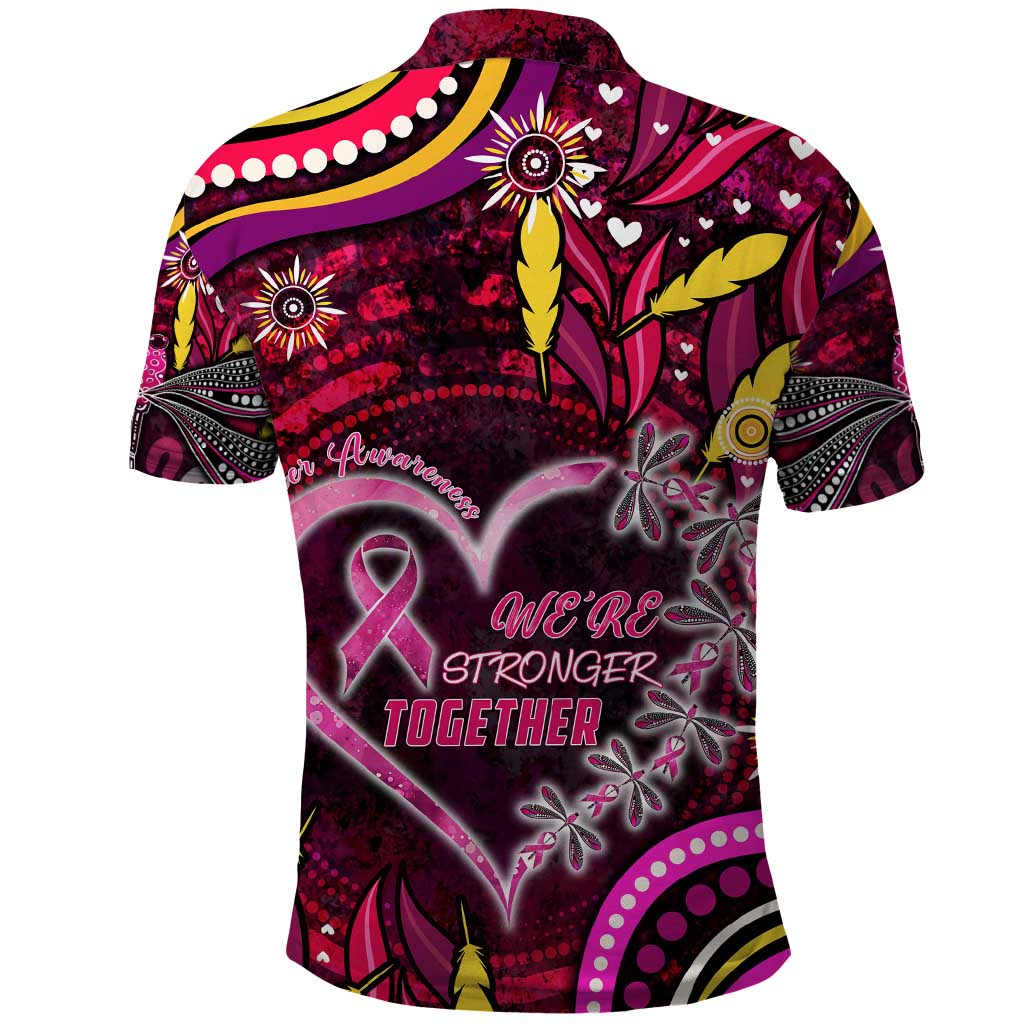 Breast Cancer Dragonfly Aboriginal Polo Shirt We're Stronger Together