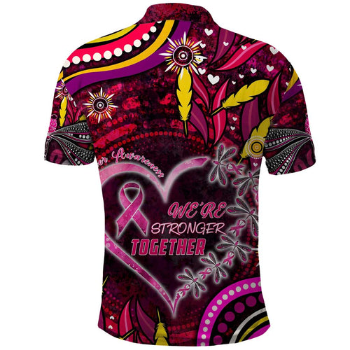 Breast Cancer Dragonfly Aboriginal Polo Shirt We're Stronger Together