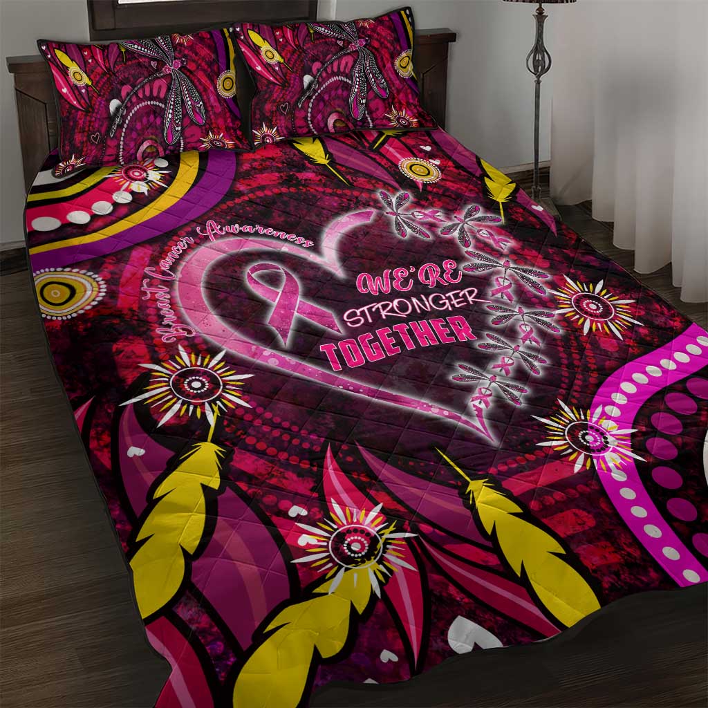 Breast Cancer Dragonfly Aboriginal Quilt Bed Set We're Stronger Together