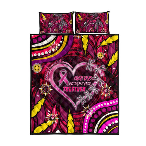 Breast Cancer Dragonfly Aboriginal Quilt Bed Set We're Stronger Together
