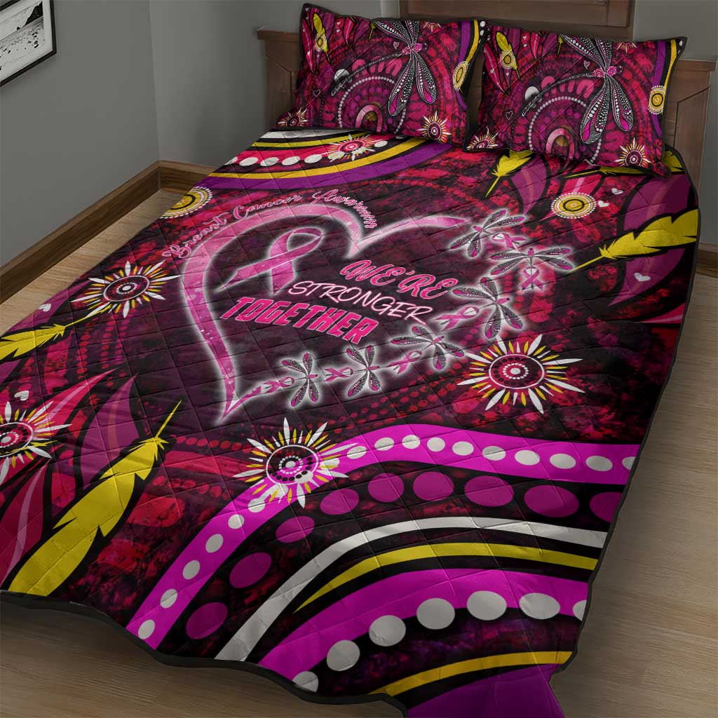 Breast Cancer Dragonfly Aboriginal Quilt Bed Set We're Stronger Together