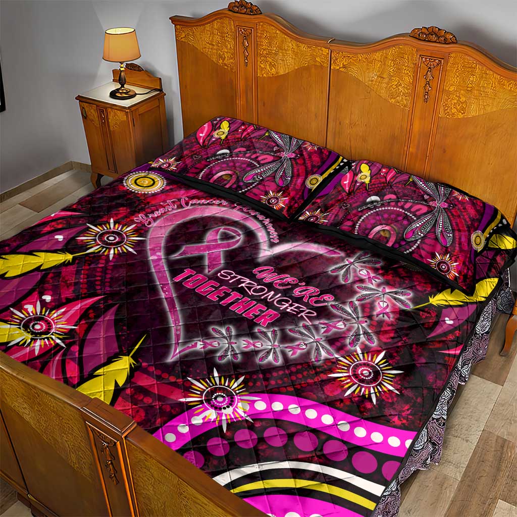 Breast Cancer Dragonfly Aboriginal Quilt Bed Set We're Stronger Together