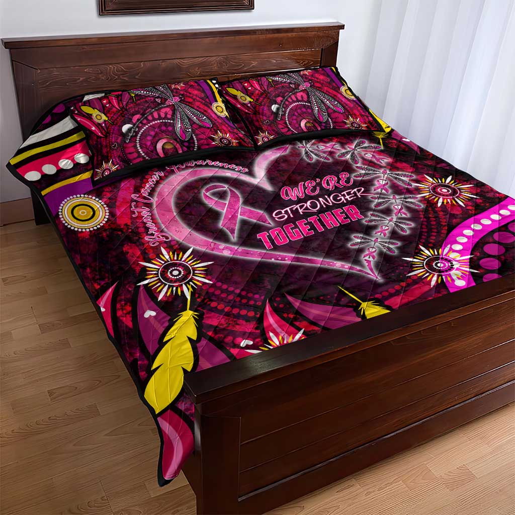 Breast Cancer Dragonfly Aboriginal Quilt Bed Set We're Stronger Together