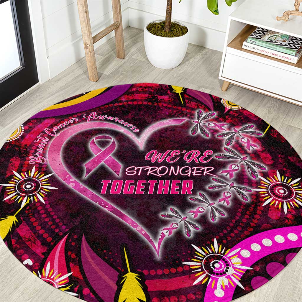 Breast Cancer Dragonfly Aboriginal Round Carpet We're Stronger Together