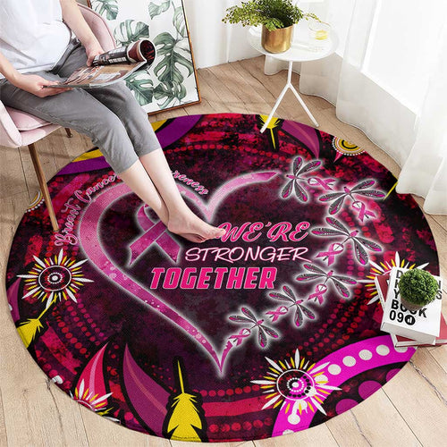 Breast Cancer Dragonfly Aboriginal Round Carpet We're Stronger Together