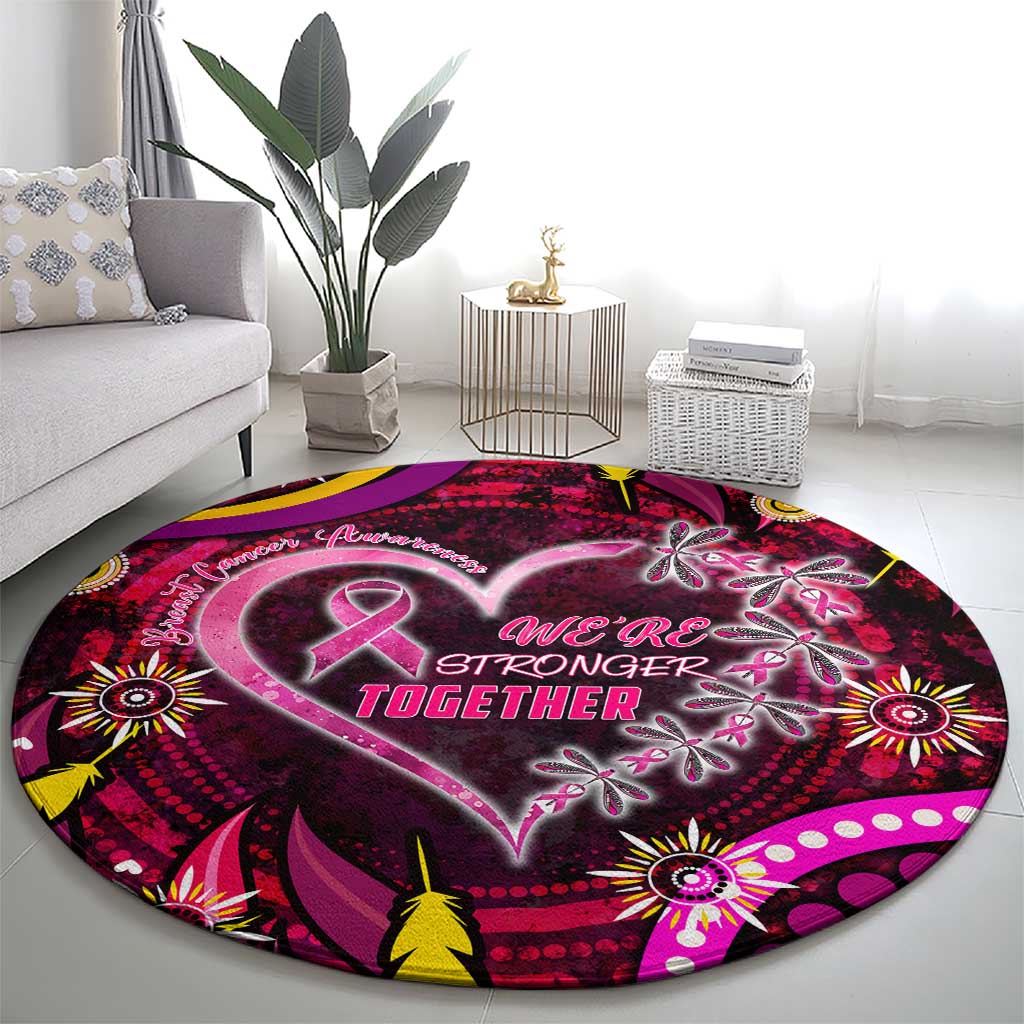 Breast Cancer Dragonfly Aboriginal Round Carpet We're Stronger Together