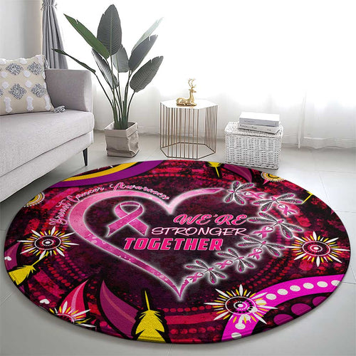 Breast Cancer Dragonfly Aboriginal Round Carpet We're Stronger Together