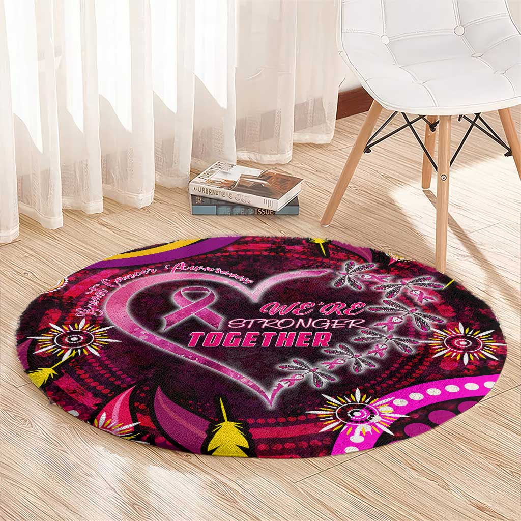 Breast Cancer Dragonfly Aboriginal Round Carpet We're Stronger Together