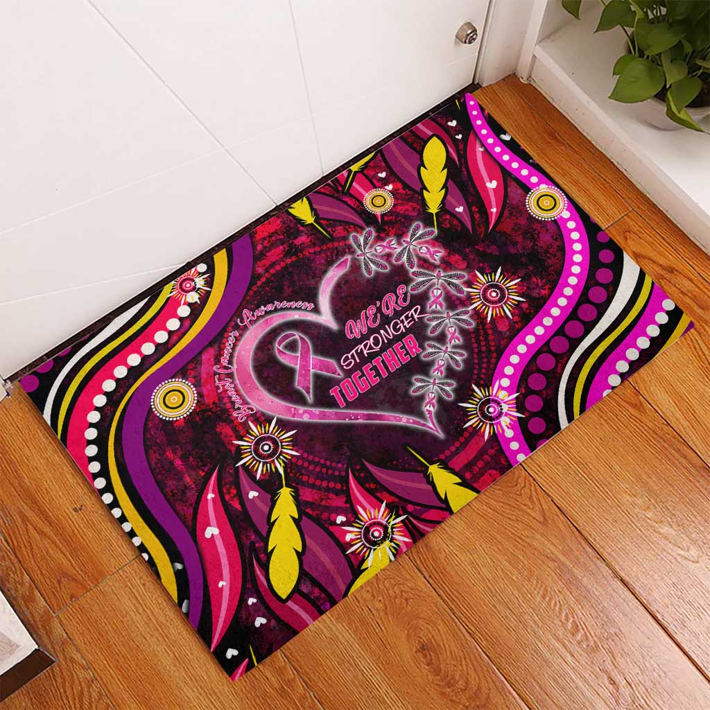Breast Cancer Dragonfly Aboriginal Rubber Doormat We're Stronger Together