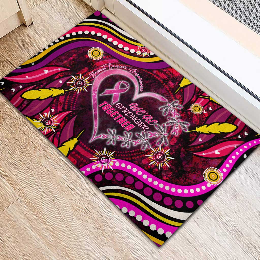 Breast Cancer Dragonfly Aboriginal Rubber Doormat We're Stronger Together